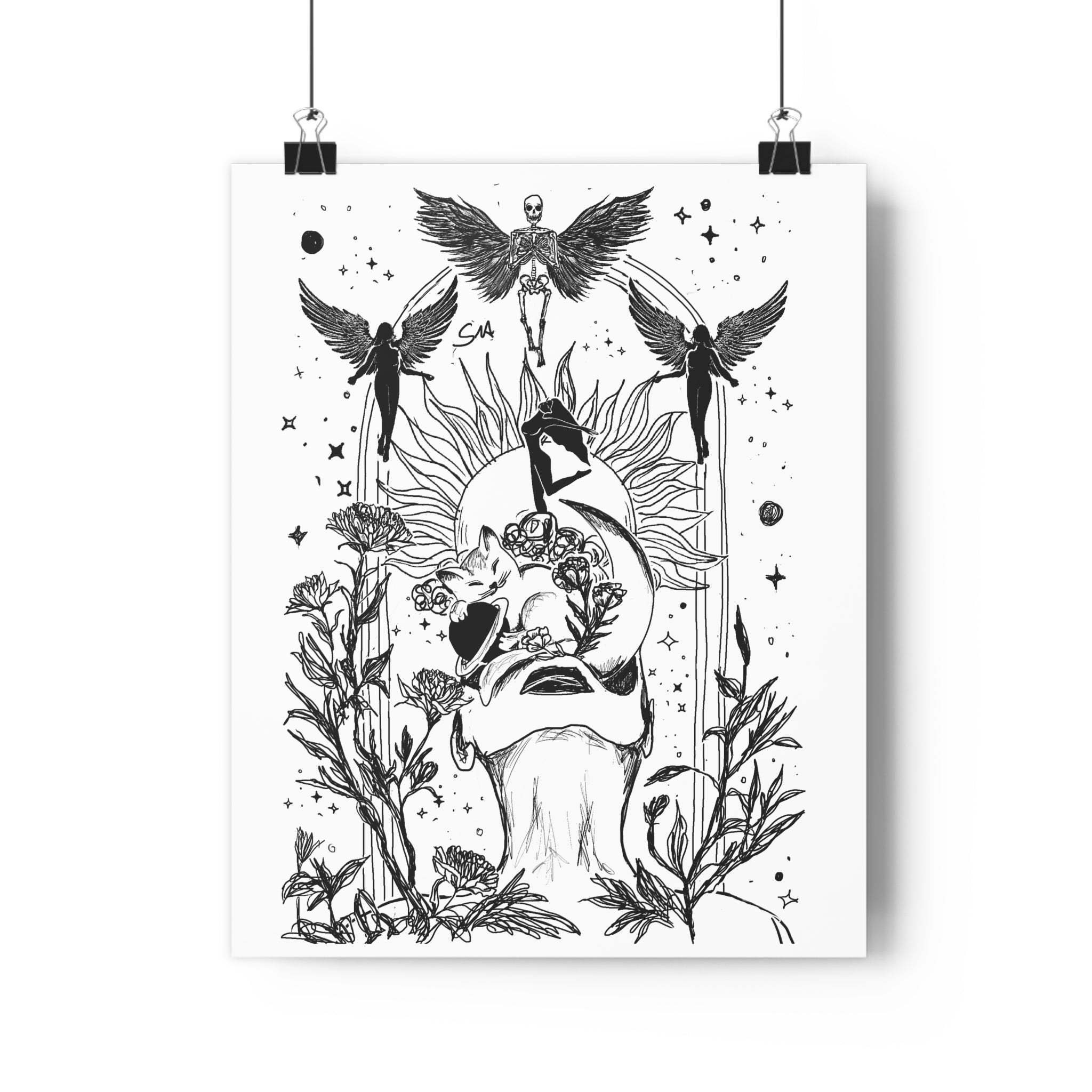 Minimalist Mystic Floating Figure Art Print | Celestial Line Art Poster | Gothic Home Decor | Giclée Fine Art Wall Art