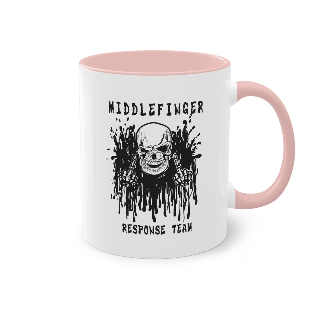 Middlefinger Response Team Skull Mug | Sarcastic Office Coffee Cup | Funny Grumpy Gift | Edgy Grunge Ceramic Mug | Two-Tone 11oz