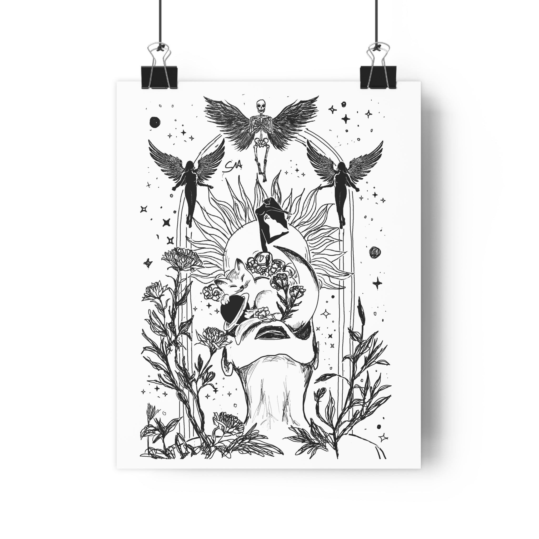 Minimalist Mystic Floating Figure Art Print | Celestial Line Art Poster | Gothic Home Decor | Giclée Fine Art Wall Art