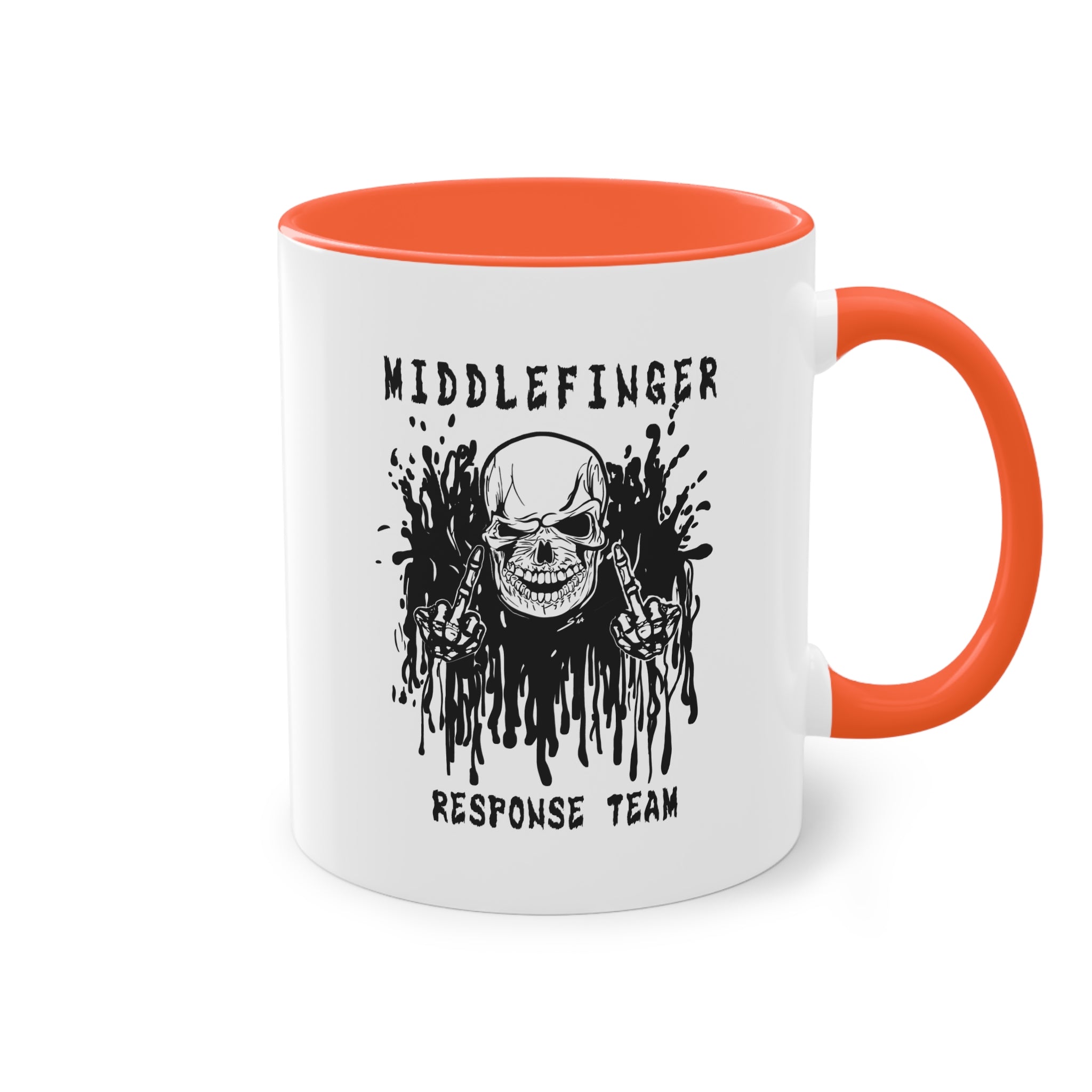 Middlefinger Response Team Skull Mug | Sarcastic Office Coffee Cup | Funny Grumpy Gift | Edgy Grunge Ceramic Mug | Two-Tone 11oz