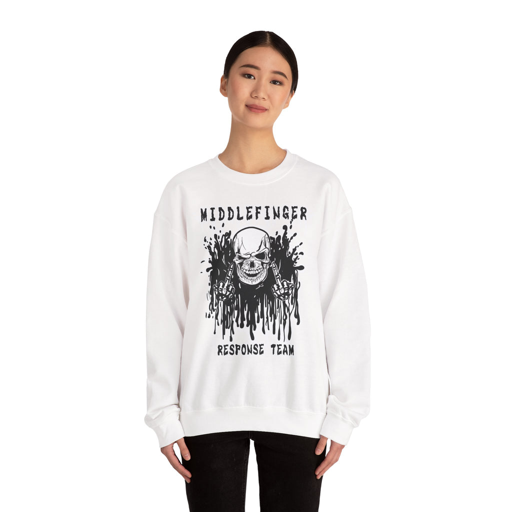 Middlefinger Response Team Skull Sweatshirt | Grunge Punk Streetwear | Sarcastic Skeleton Crewneck