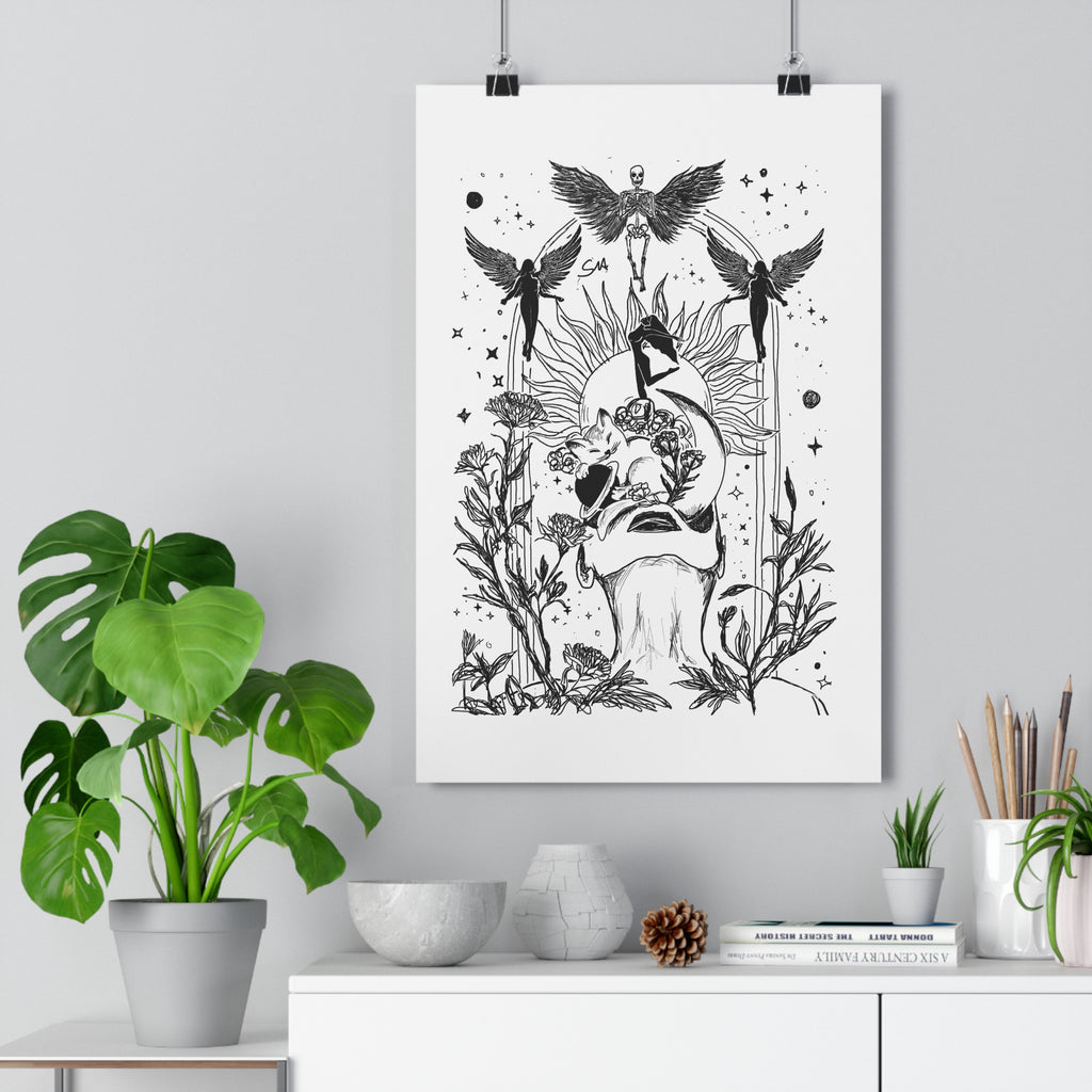 Minimalist Mystic Floating Figure Art Print | Celestial Line Art Poster | Gothic Home Decor | Giclée Fine Art Wall Art