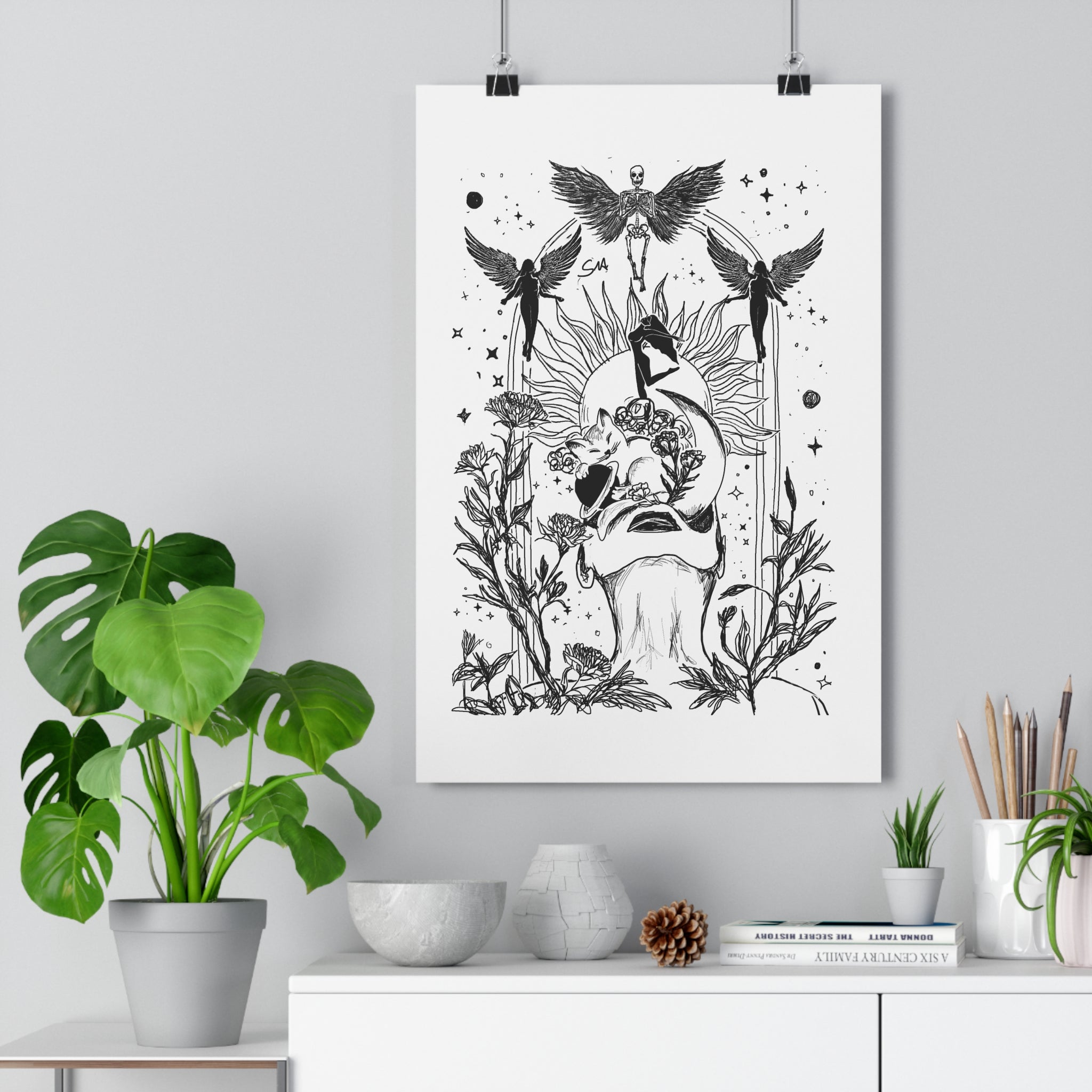 Minimalist Mystic Floating Figure Art Print | Celestial Line Art Poster | Gothic Home Decor | Giclée Fine Art Wall Art