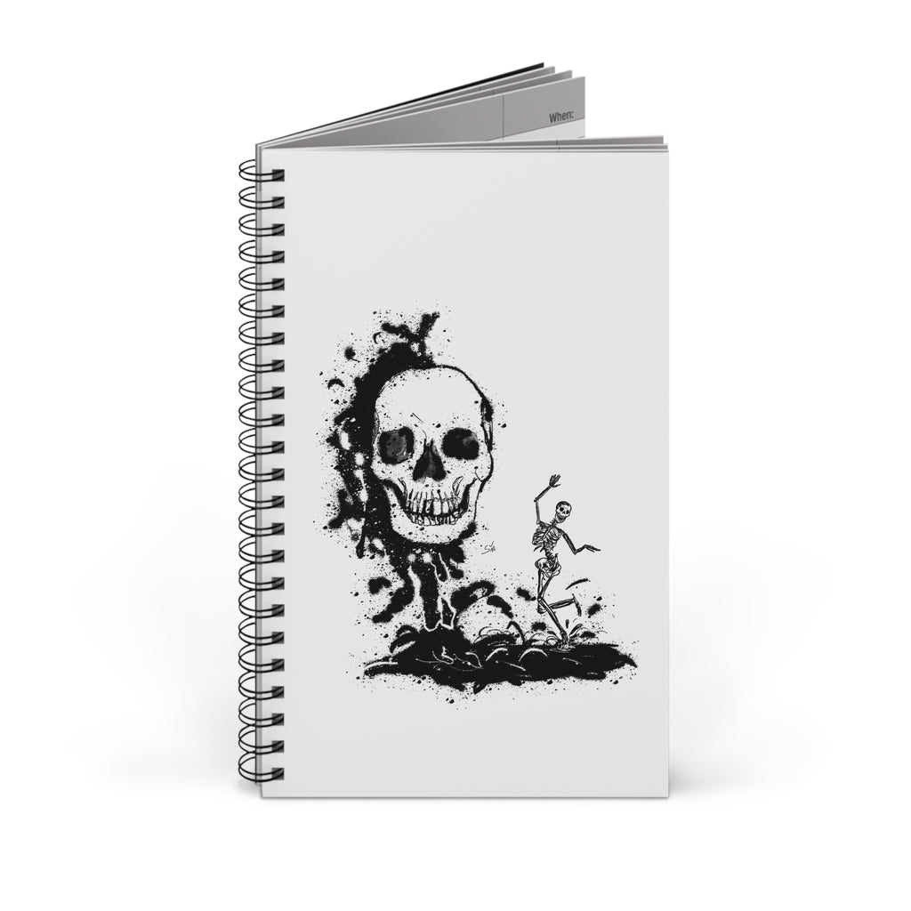 Dancing Skeleton Skull Spiral Notebook - Dark Art Aesthetic Journal - Gothic Sketchbook - Inkwork Macabre Art - Sia’s Shadow Gallery Gift