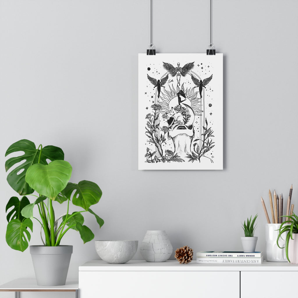 Minimalist Mystic Floating Figure Art Print | Celestial Line Art Poster | Gothic Home Decor | Giclée Fine Art Wall Art