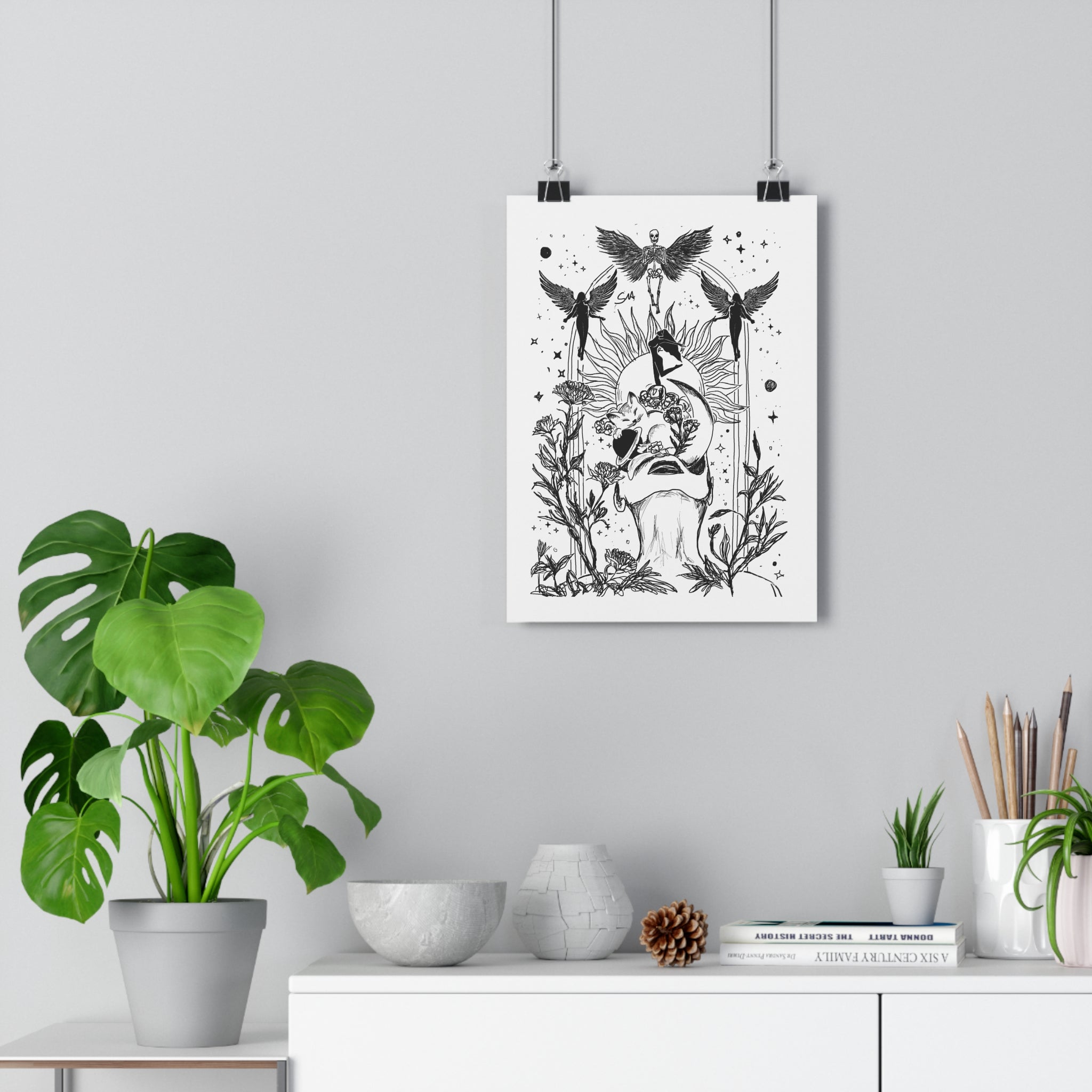 Minimalist Mystic Floating Figure Art Print | Celestial Line Art Poster | Gothic Home Decor | Giclée Fine Art Wall Art