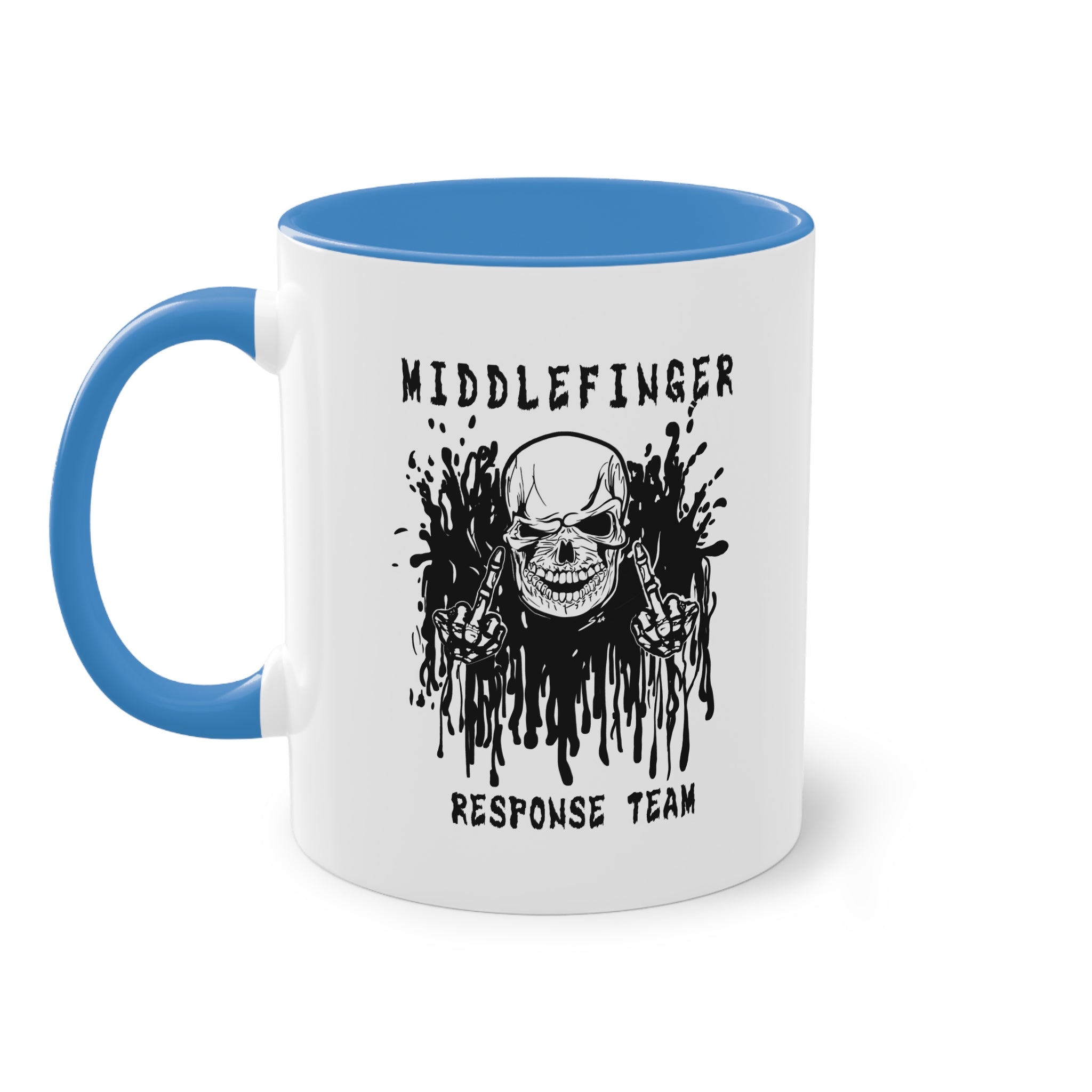 Middlefinger Response Team Skull Mug | Sarcastic Office Coffee Cup | Funny Grumpy Gift | Edgy Grunge Ceramic Mug | Two-Tone 11oz
