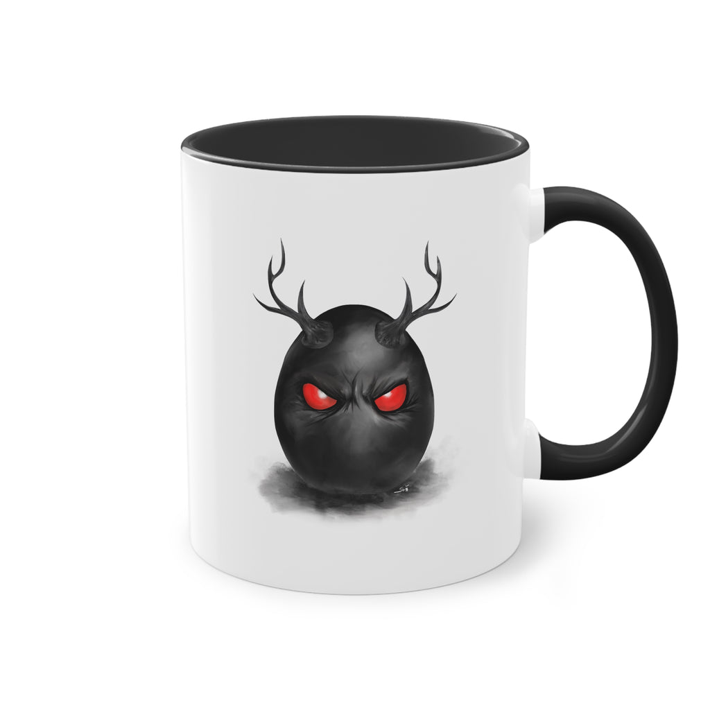 Horned Demon Egg Ceramic Mug, Dark Surrealism Coffee Cup, Occult Creepy Aesthetic Art Mug, Gothic Home Decor, Timeless Macabre Gift — Two-Tone 11oz Holiday Mug