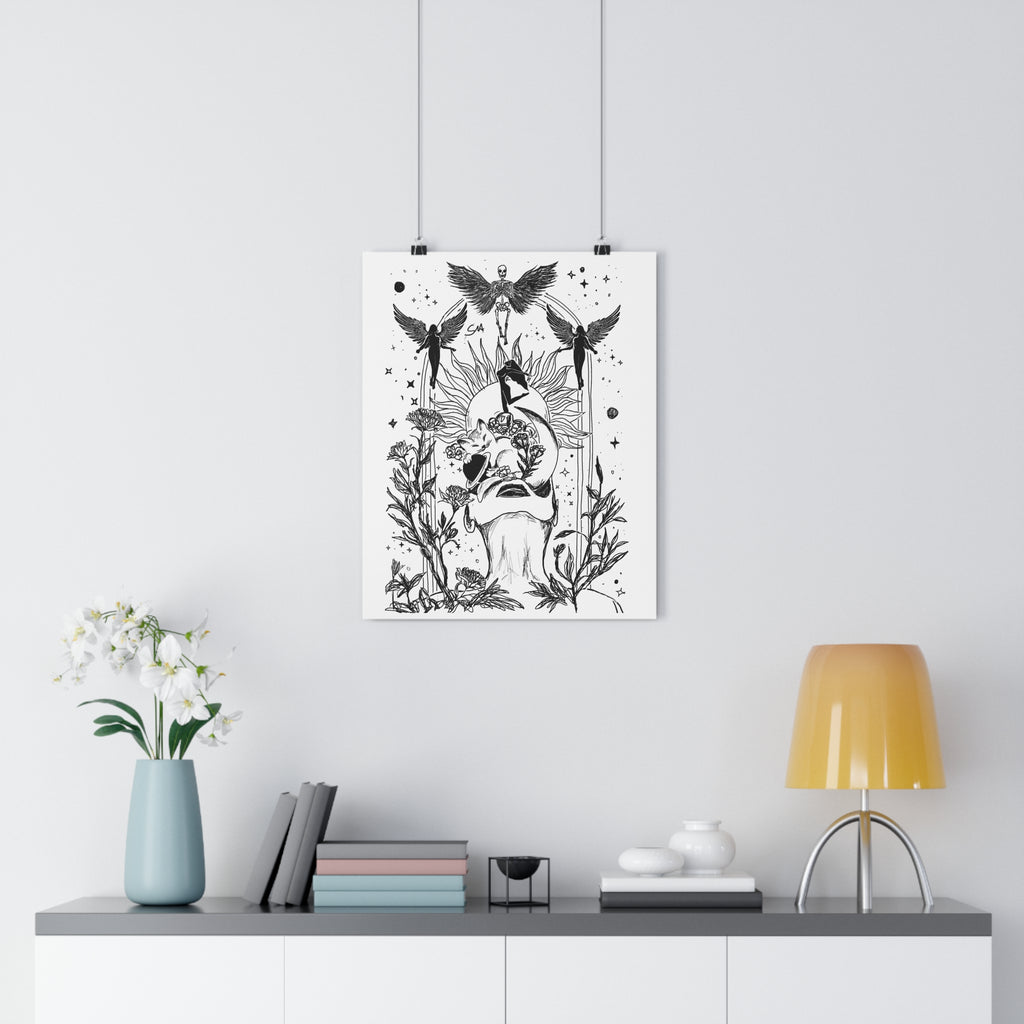 Minimalist Mystic Floating Figure Art Print | Celestial Line Art Poster | Gothic Home Decor | Giclée Fine Art Wall Art