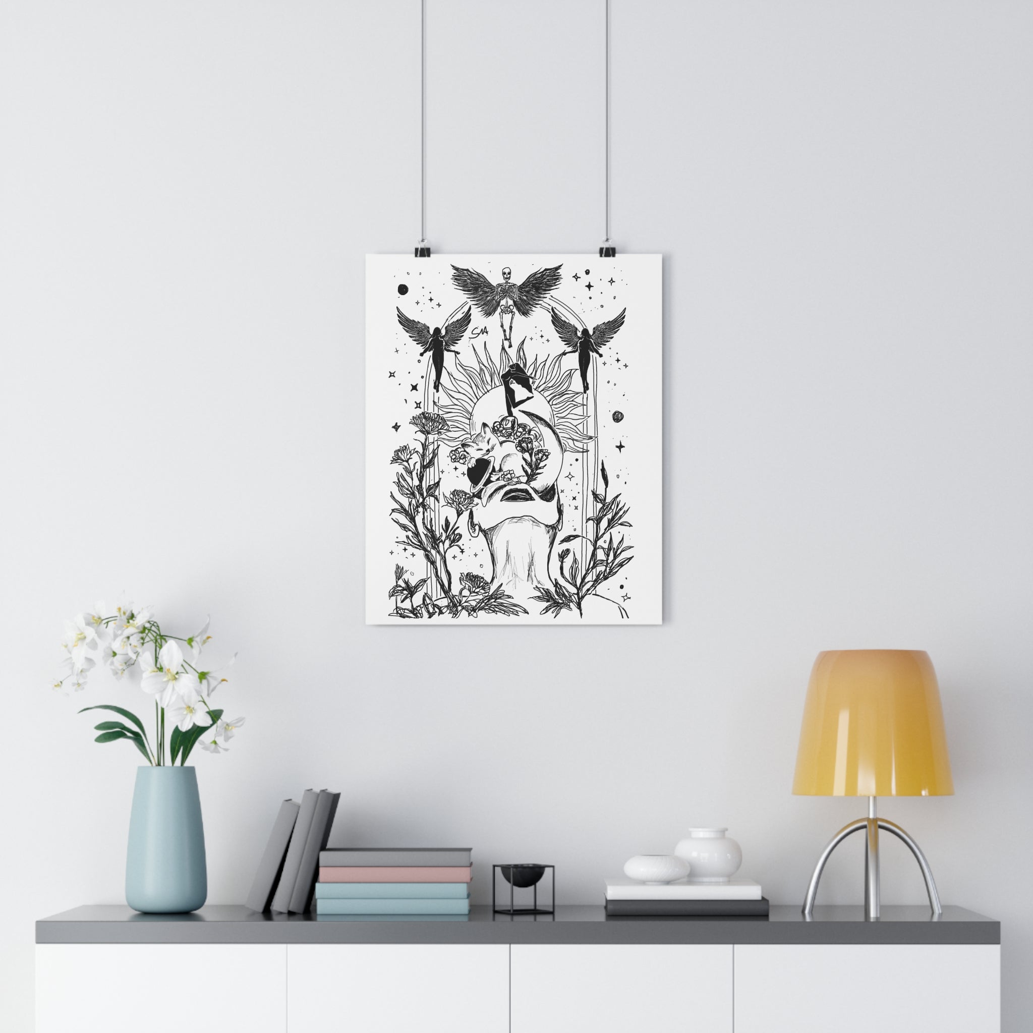 Minimalist Mystic Floating Figure Art Print | Celestial Line Art Poster | Gothic Home Decor | Giclée Fine Art Wall Art