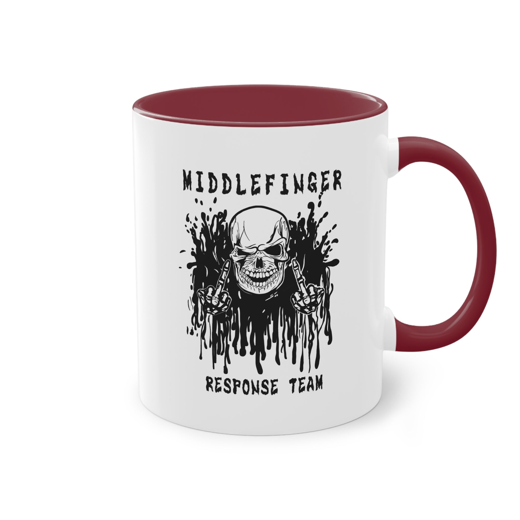 Middlefinger Response Team Skull Mug | Sarcastic Office Coffee Cup | Funny Grumpy Gift | Edgy Grunge Ceramic Mug | Two-Tone 11oz