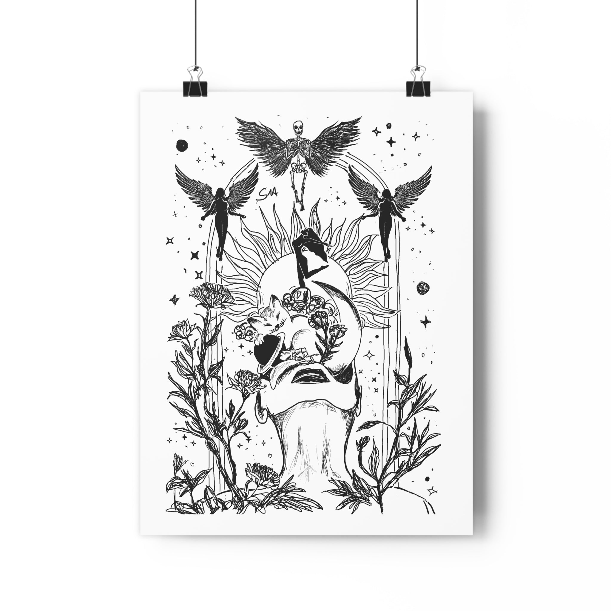 Minimalist Mystic Floating Figure Art Print | Celestial Line Art Poster | Gothic Home Decor | Giclée Fine Art Wall Art