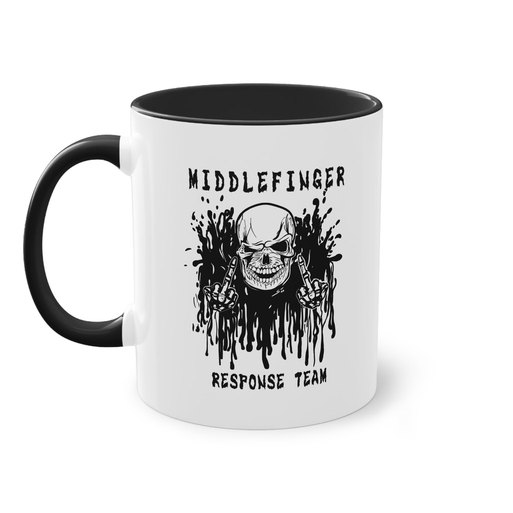Middlefinger Response Team Skull Mug | Sarcastic Office Coffee Cup | Funny Grumpy Gift | Edgy Grunge Ceramic Mug | Two-Tone 11oz