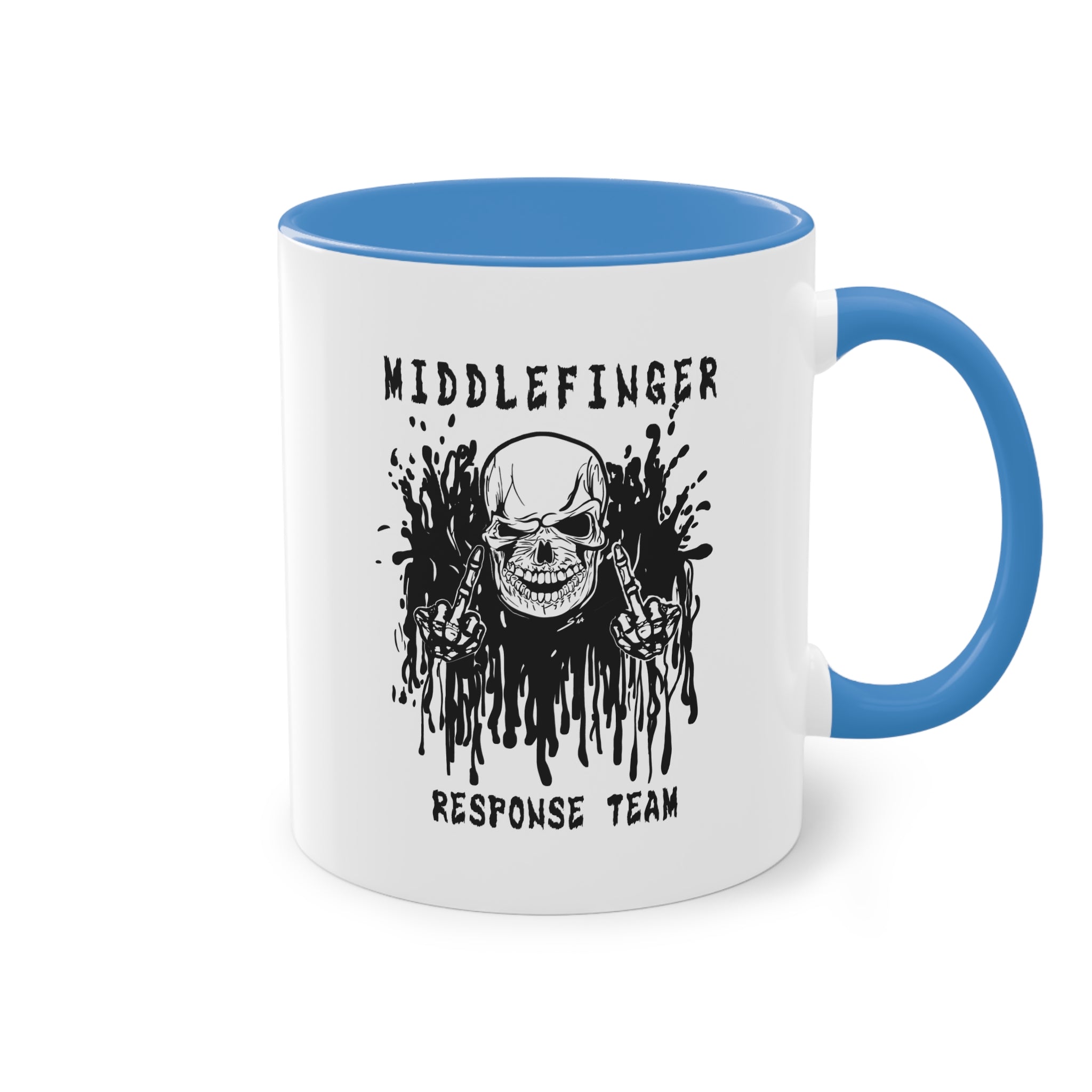 Middlefinger Response Team Skull Mug | Sarcastic Office Coffee Cup | Funny Grumpy Gift | Edgy Grunge Ceramic Mug | Two-Tone 11oz