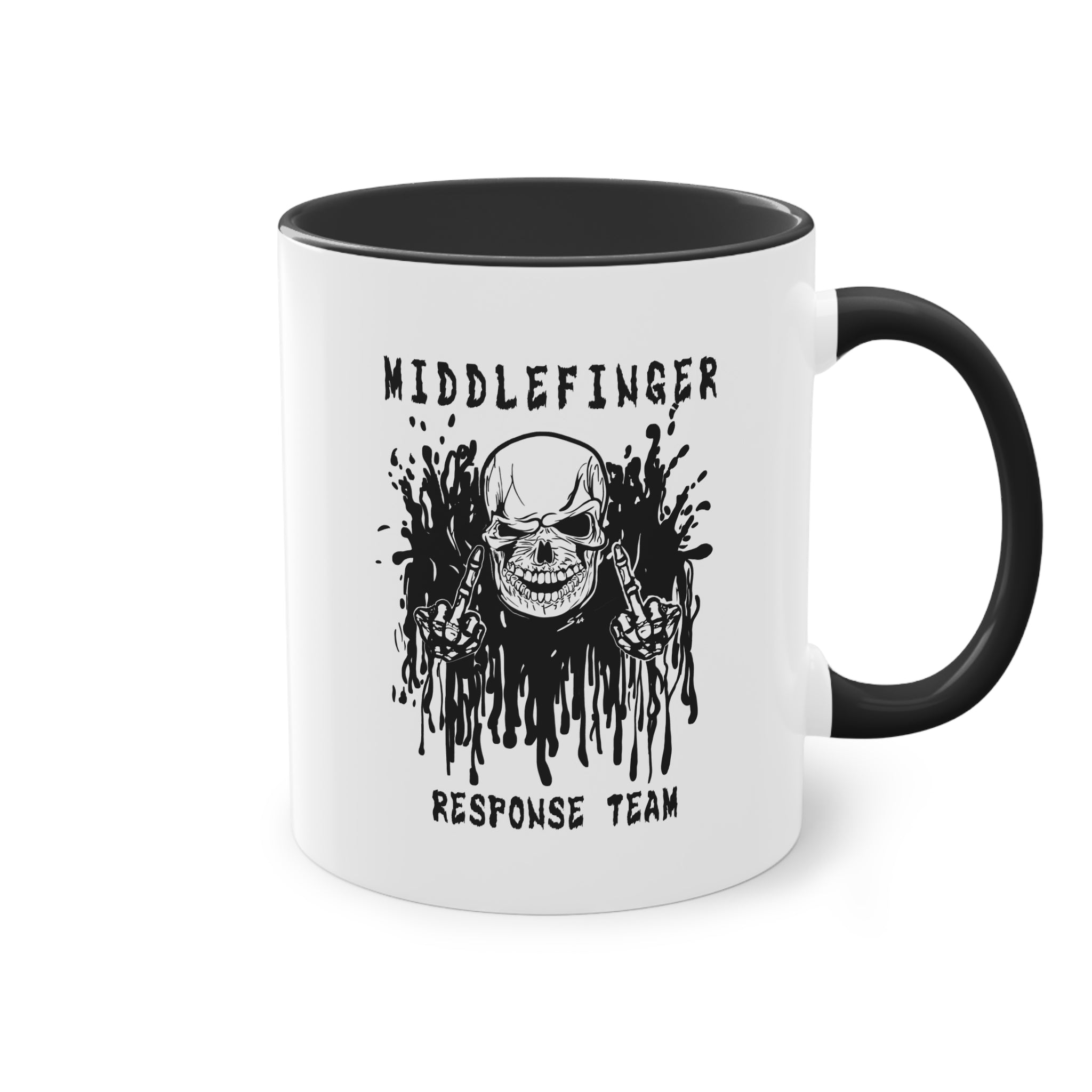 Middlefinger Response Team Skull Mug | Sarcastic Office Coffee Cup | Funny Grumpy Gift | Edgy Grunge Ceramic Mug | Two-Tone 11oz