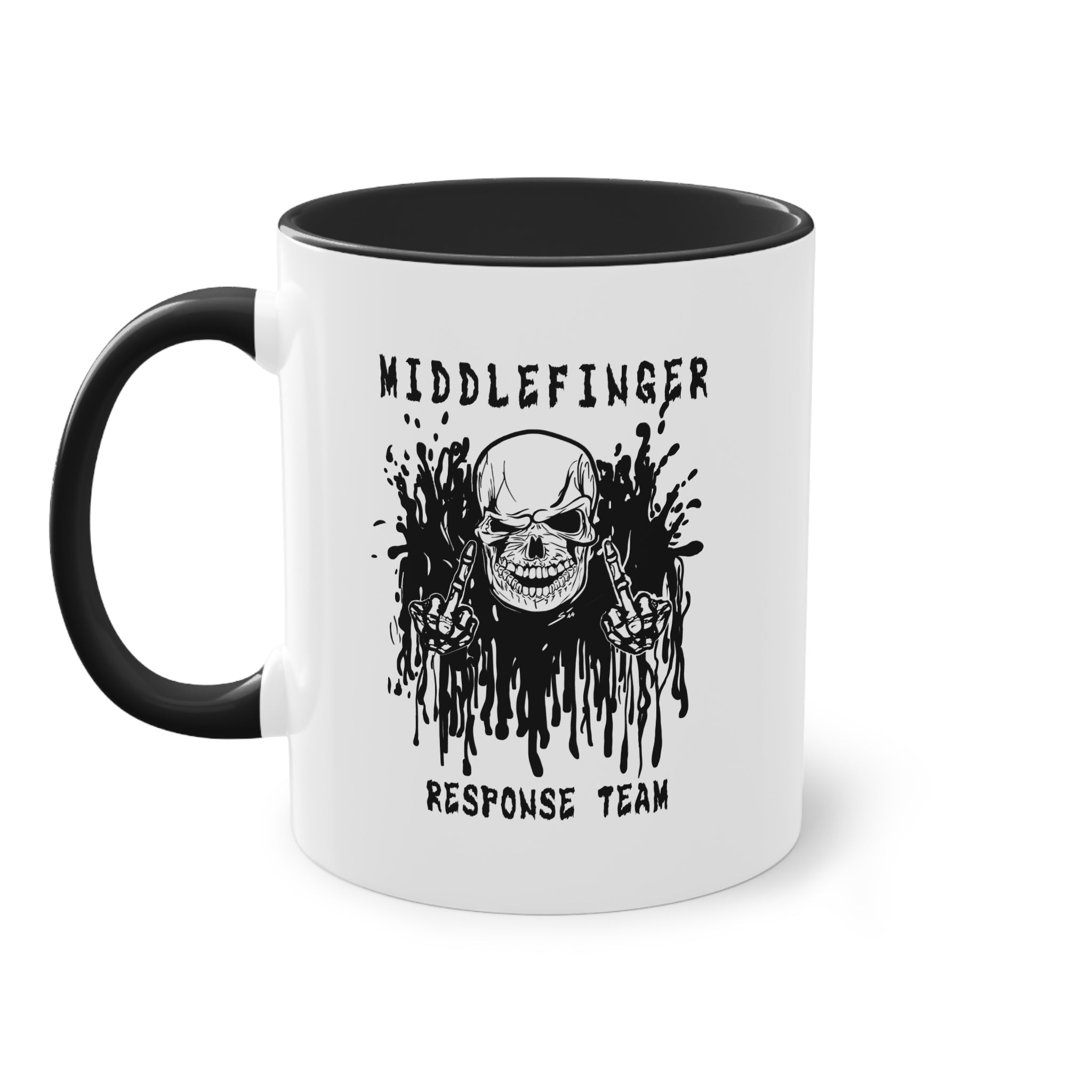 Middlefinger Response Team Skull Mug | Sarcastic Office Coffee Cup | Funny Grumpy Gift | Edgy Grunge Ceramic Mug | Two-Tone 11oz