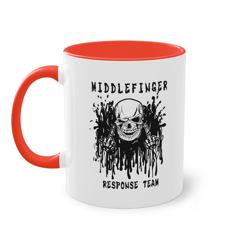 Middlefinger Response Team Skull Mug | Sarcastic Office Coffee Cup | Funny Grumpy Gift | Edgy Grunge Ceramic Mug | Two-Tone 11oz