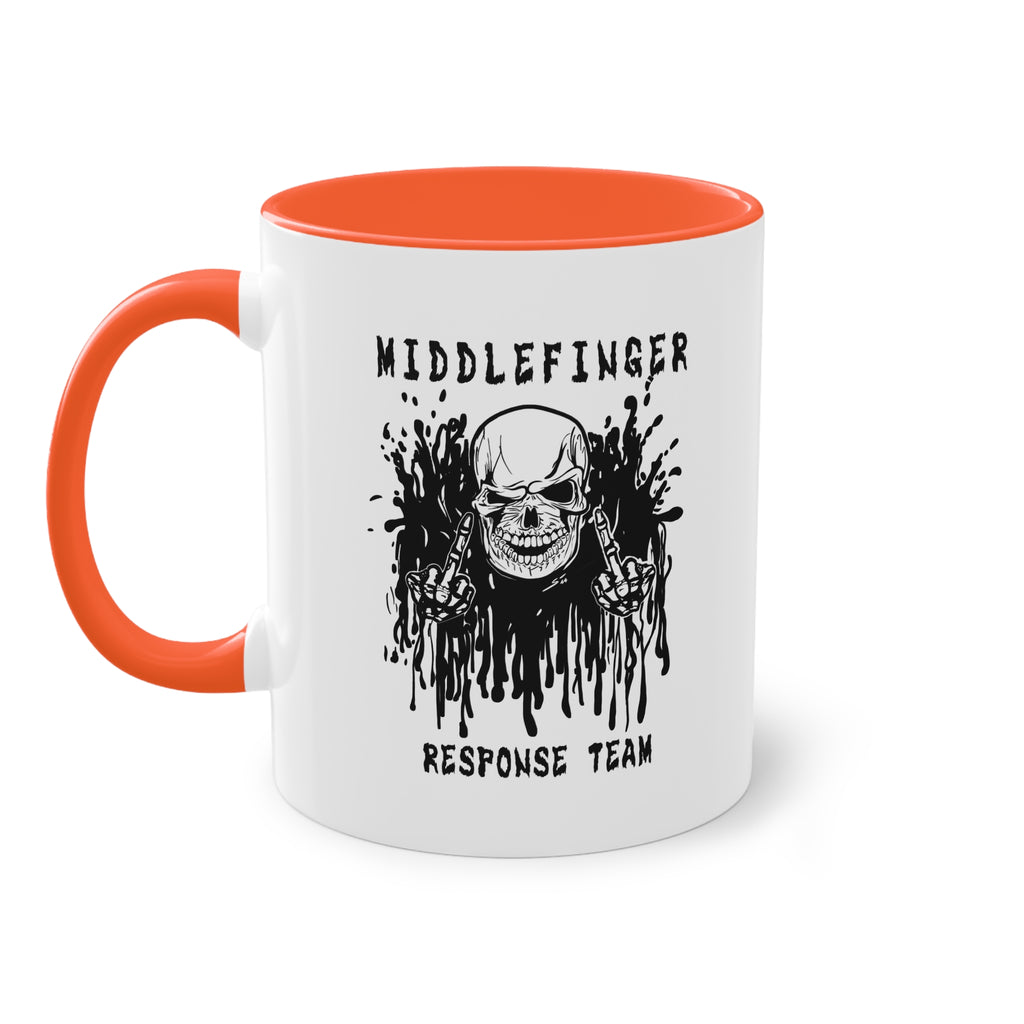 Middlefinger Response Team Skull Mug | Sarcastic Office Coffee Cup | Funny Grumpy Gift | Edgy Grunge Ceramic Mug | Two-Tone 11oz