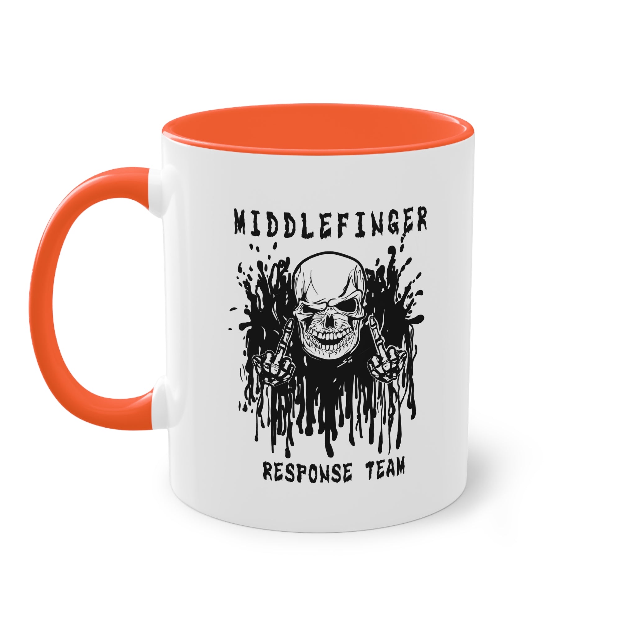 Middlefinger Response Team Skull Mug | Sarcastic Office Coffee Cup | Funny Grumpy Gift | Edgy Grunge Ceramic Mug | Two-Tone 11oz