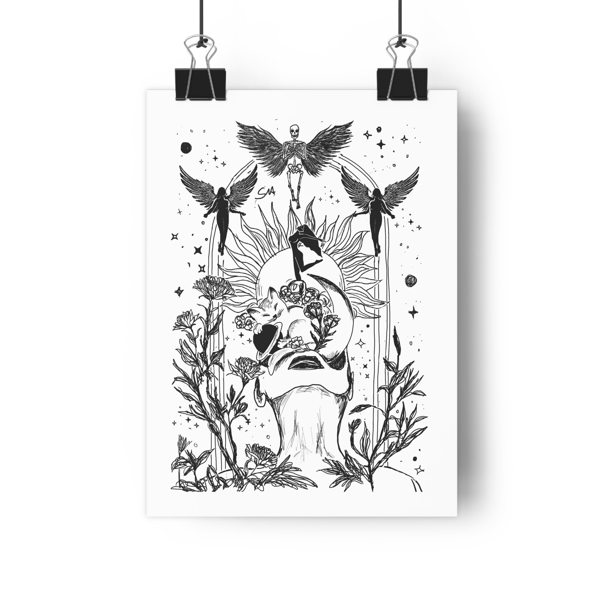 Minimalist Mystic Floating Figure Art Print | Celestial Line Art Poster | Gothic Home Decor | Giclée Fine Art Wall Art