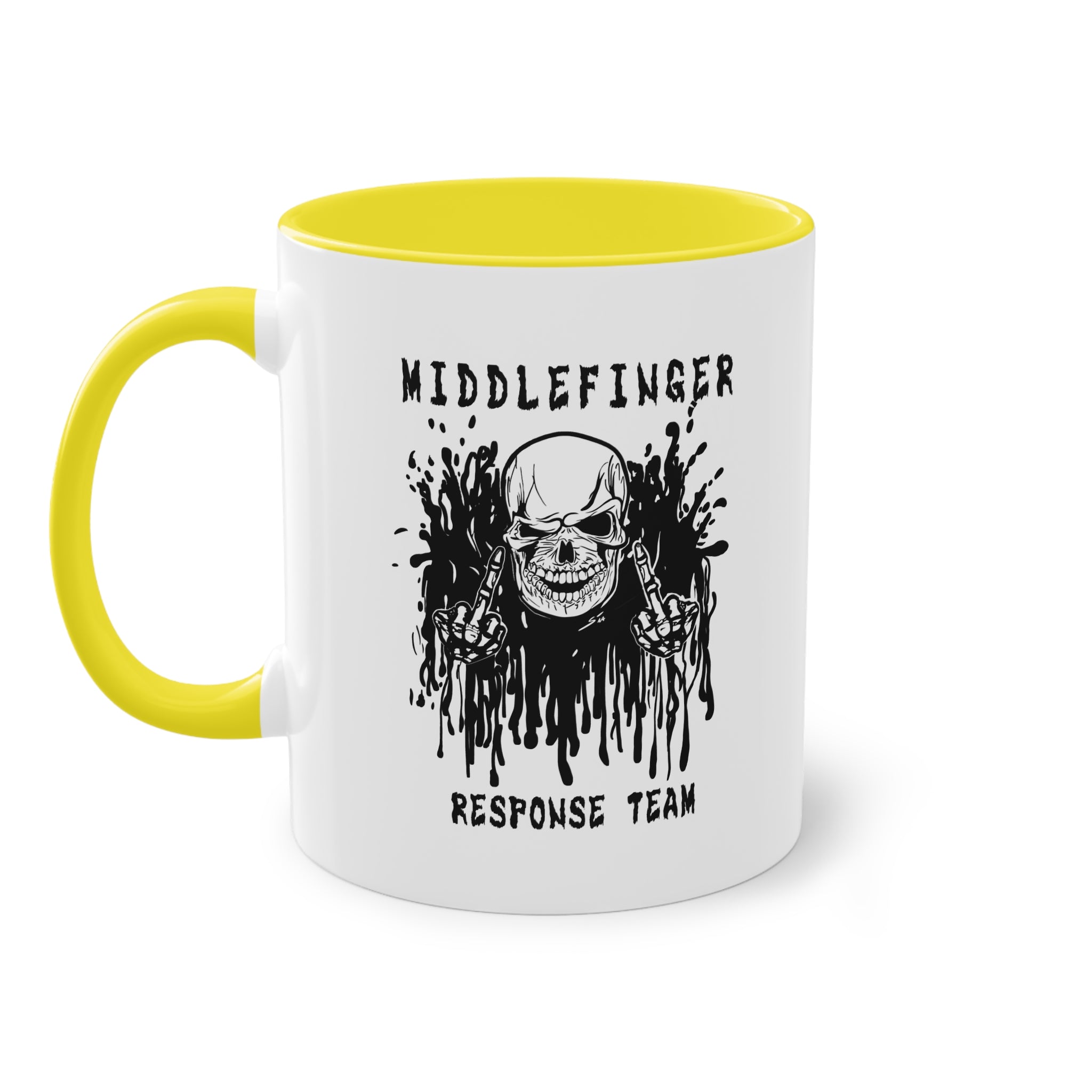 Middlefinger Response Team Skull Mug | Sarcastic Office Coffee Cup | Funny Grumpy Gift | Edgy Grunge Ceramic Mug | Two-Tone 11oz