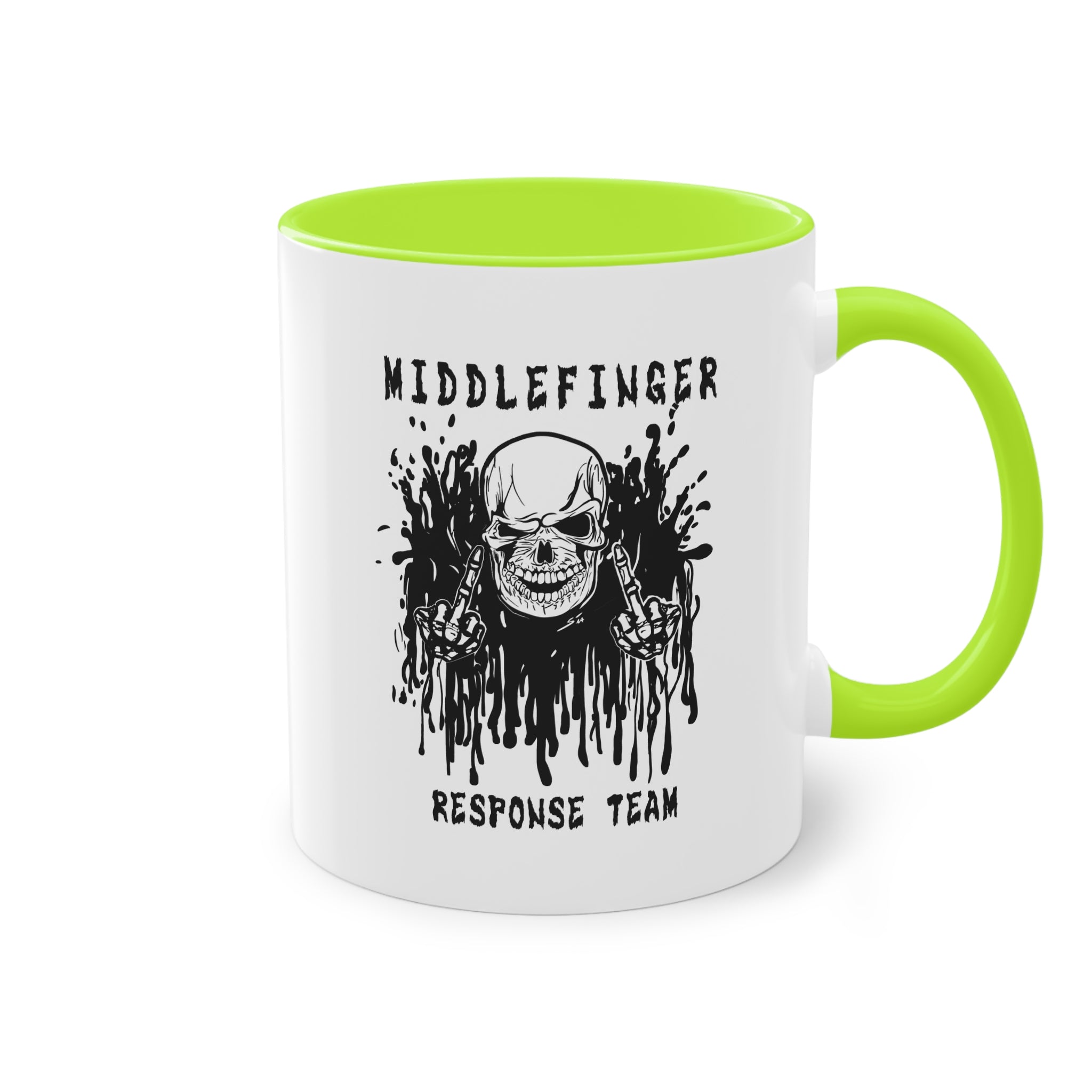 Middlefinger Response Team Skull Mug | Sarcastic Office Coffee Cup | Funny Grumpy Gift | Edgy Grunge Ceramic Mug | Two-Tone 11oz