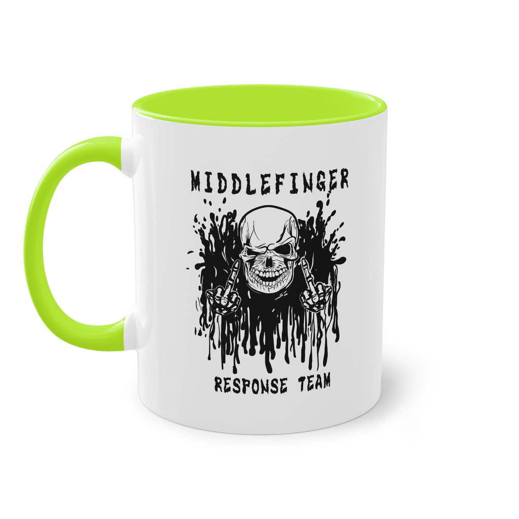 Middlefinger Response Team Skull Mug | Sarcastic Office Coffee Cup | Funny Grumpy Gift | Edgy Grunge Ceramic Mug | Two-Tone 11oz