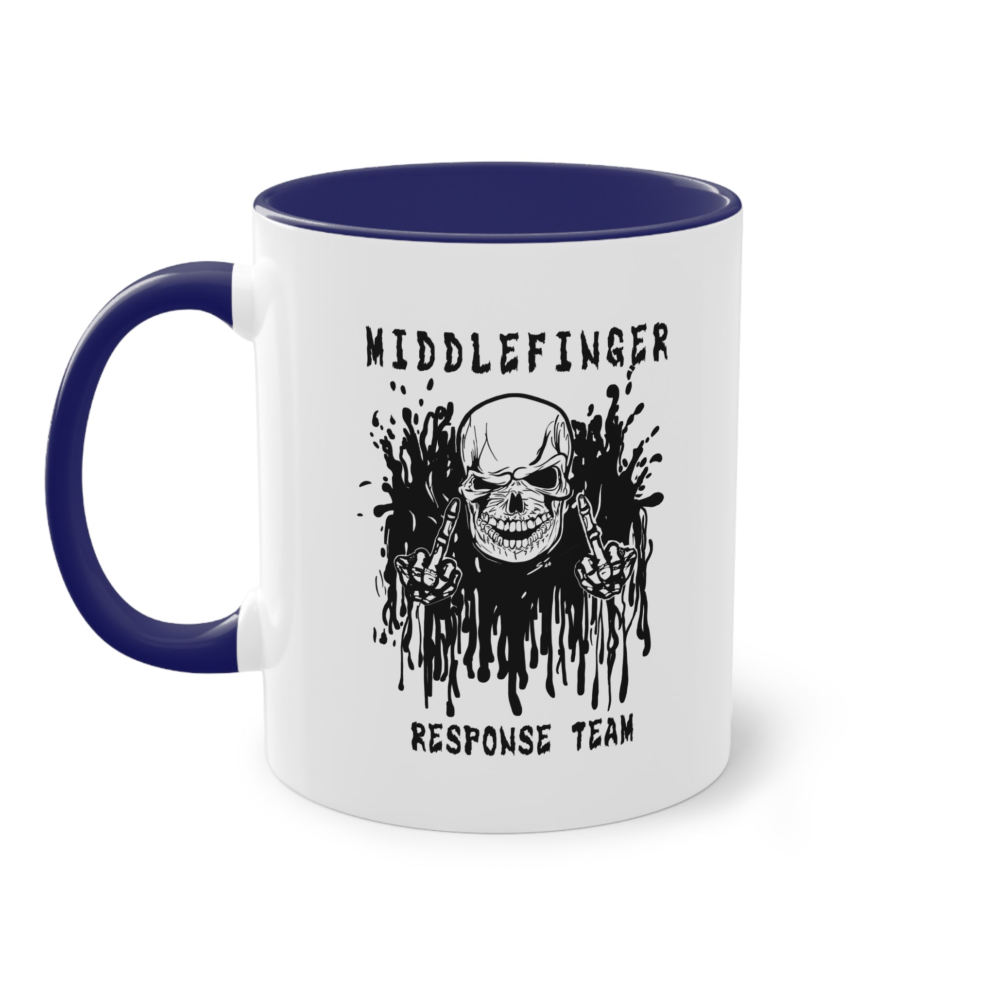 Middlefinger Response Team Skull Mug | Sarcastic Office Coffee Cup | Funny Grumpy Gift | Edgy Grunge Ceramic Mug | Two-Tone 11oz