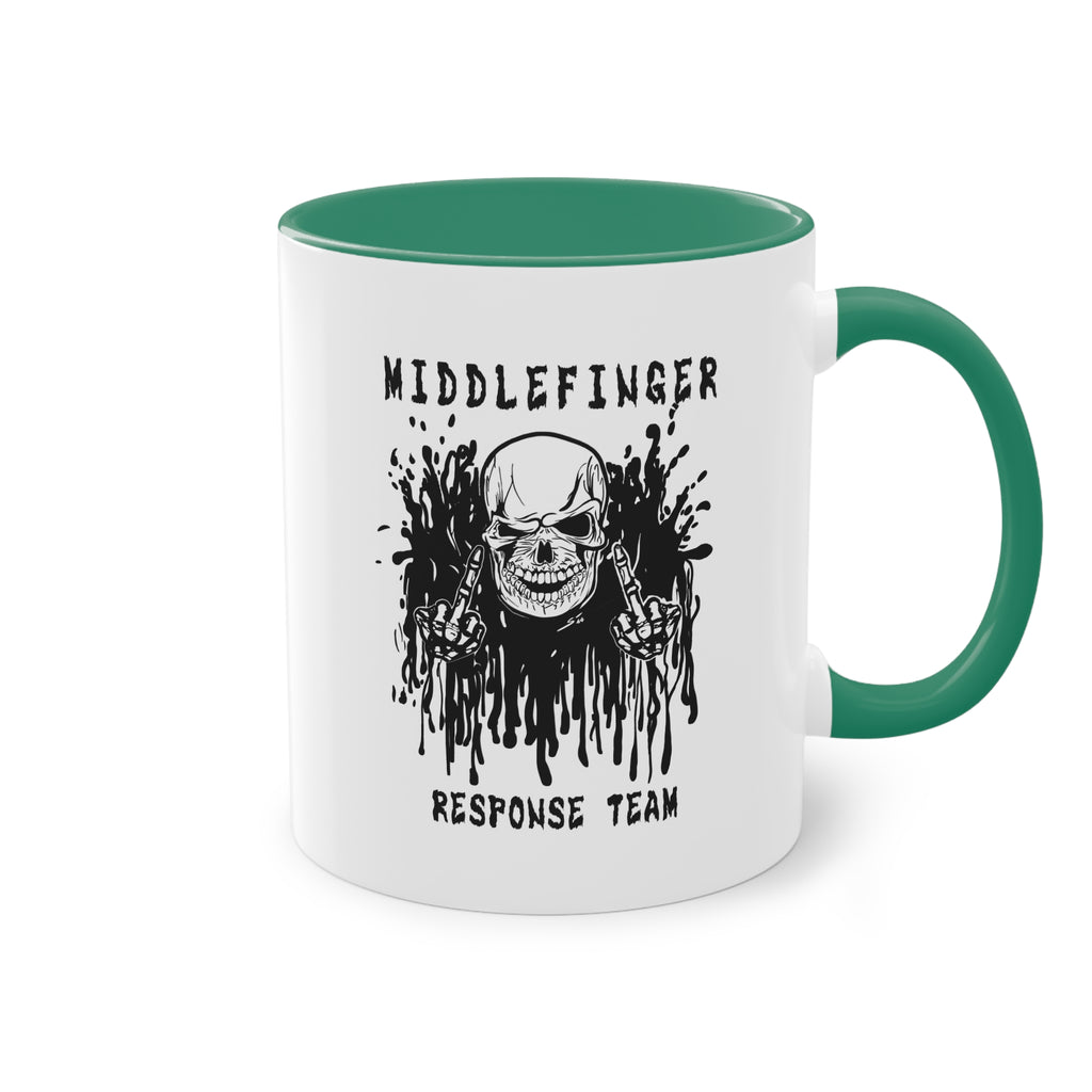 Middlefinger Response Team Skull Mug | Sarcastic Office Coffee Cup | Funny Grumpy Gift | Edgy Grunge Ceramic Mug | Two-Tone 11oz