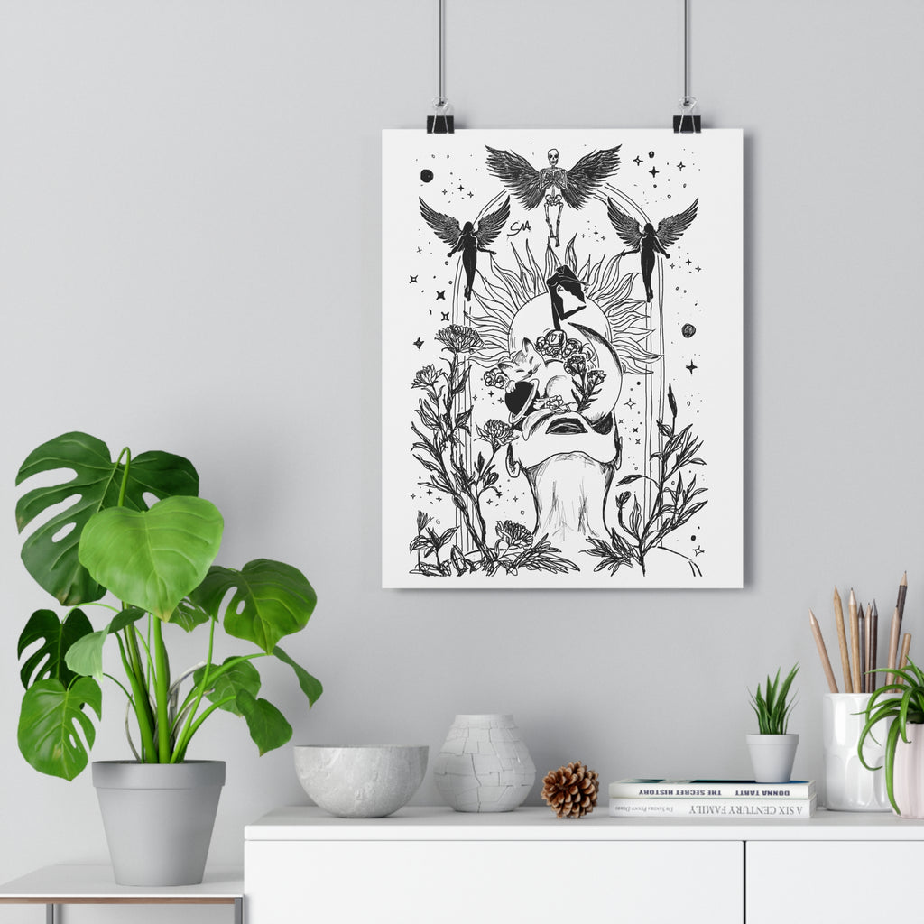 Minimalist Mystic Floating Figure Art Print | Celestial Line Art Poster | Gothic Home Decor | Giclée Fine Art Wall Art