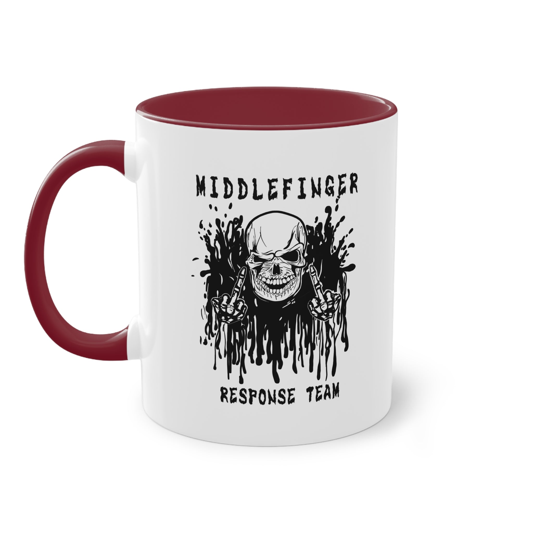 Middlefinger Response Team Skull Mug | Sarcastic Office Coffee Cup | Funny Grumpy Gift | Edgy Grunge Ceramic Mug | Two-Tone 11oz