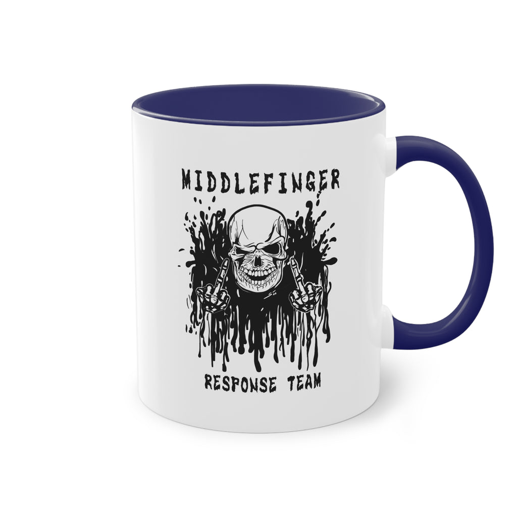 Middlefinger Response Team Skull Mug | Sarcastic Office Coffee Cup | Funny Grumpy Gift | Edgy Grunge Ceramic Mug | Two-Tone 11oz