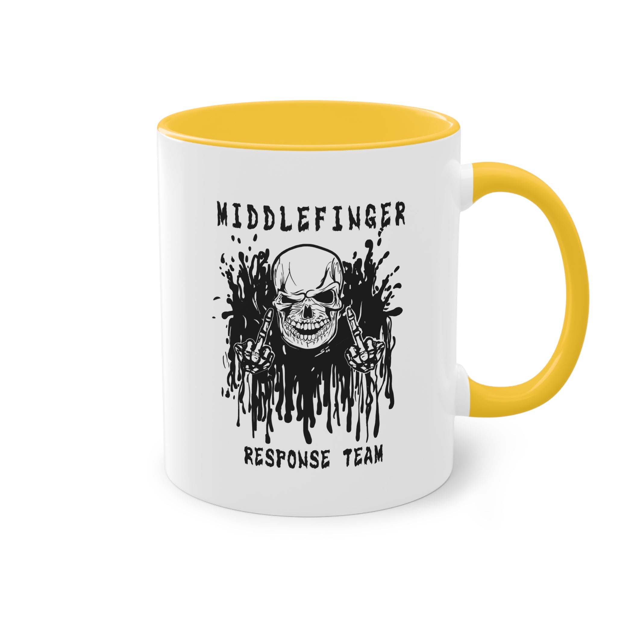 Middlefinger Response Team Skull Mug | Sarcastic Office Coffee Cup | Funny Grumpy Gift | Edgy Grunge Ceramic Mug | Two-Tone 11oz
