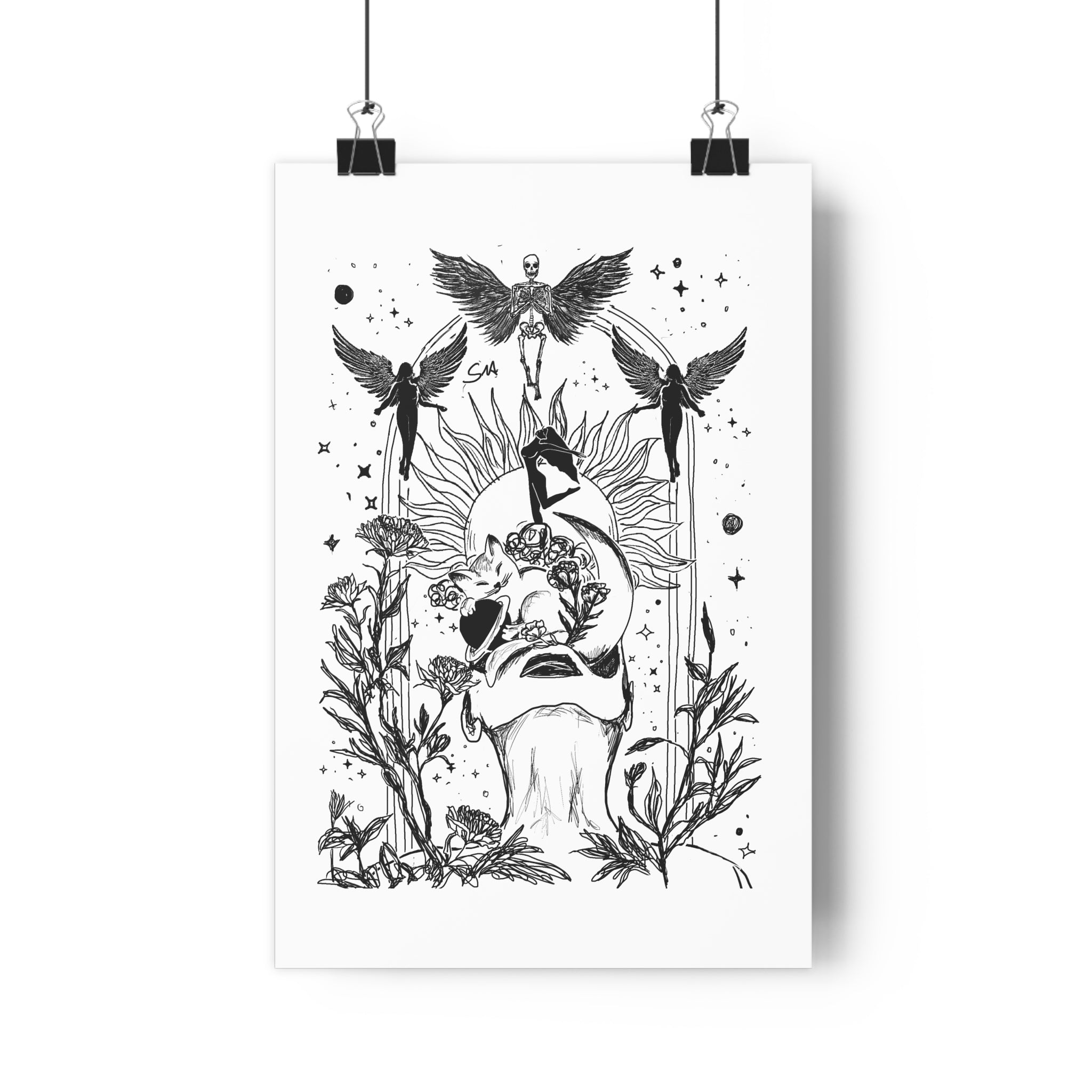 Minimalist Mystic Floating Figure Art Print | Celestial Line Art Poster | Gothic Home Decor | Giclée Fine Art Wall Art