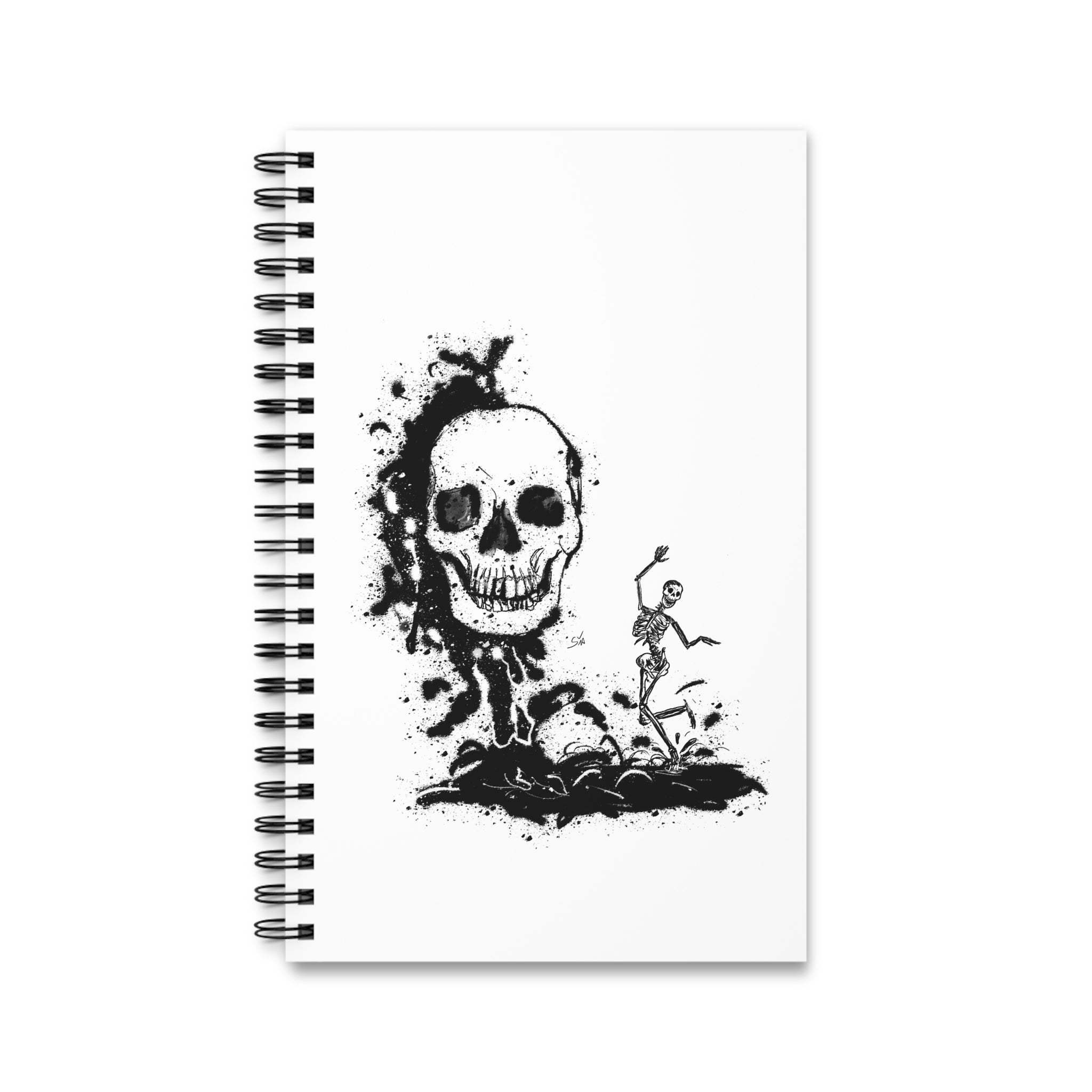 Dancing Skeleton Skull Spiral Notebook - Dark Art Aesthetic Journal - Gothic Sketchbook - Inkwork Macabre Art - Sia’s Shadow Gallery Gift