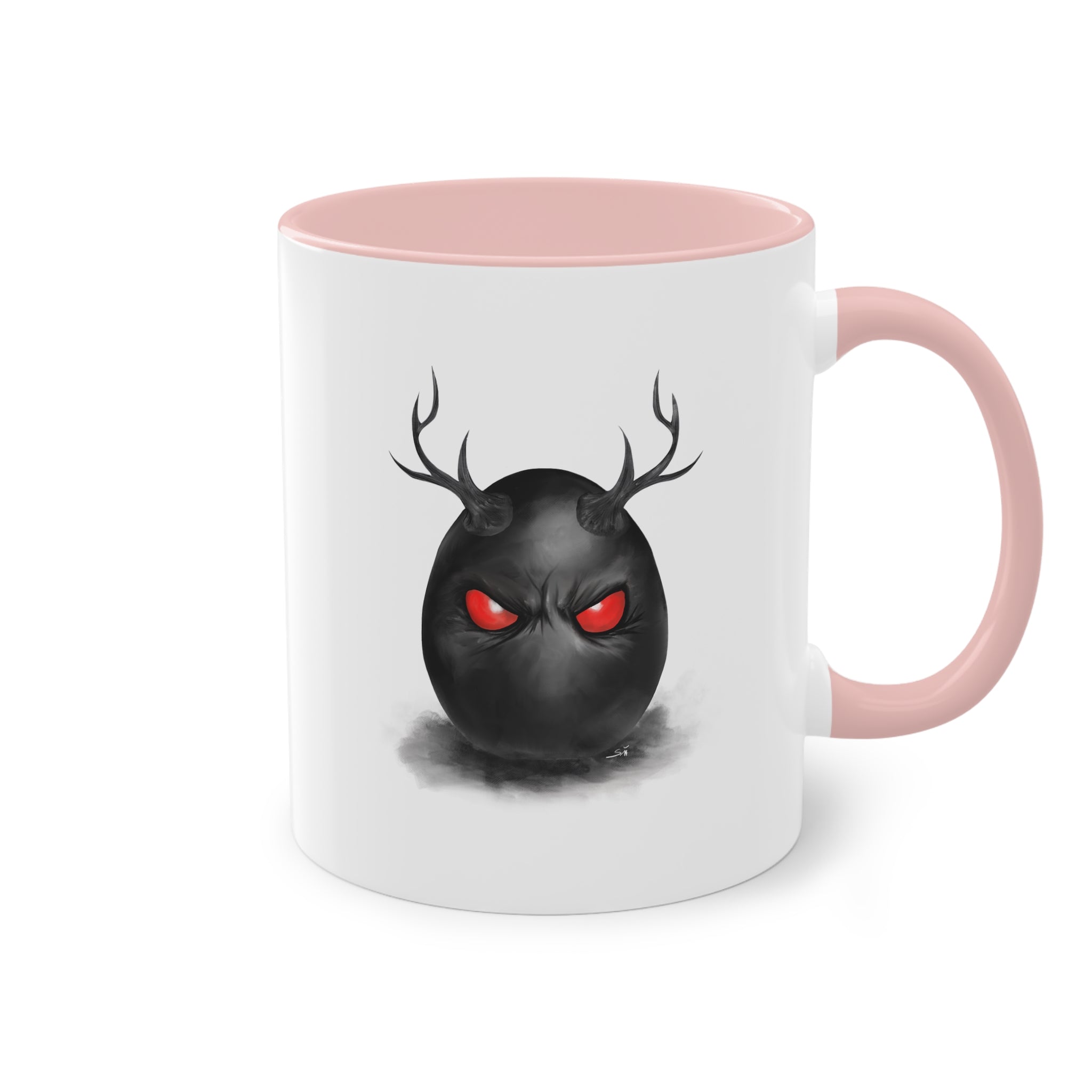 Horned Demon Egg Ceramic Mug, Dark Surrealism Coffee Cup, Occult Creepy Aesthetic Art Mug, Gothic Home Decor, Timeless Macabre Gift — Two-Tone 11oz Holiday Mug