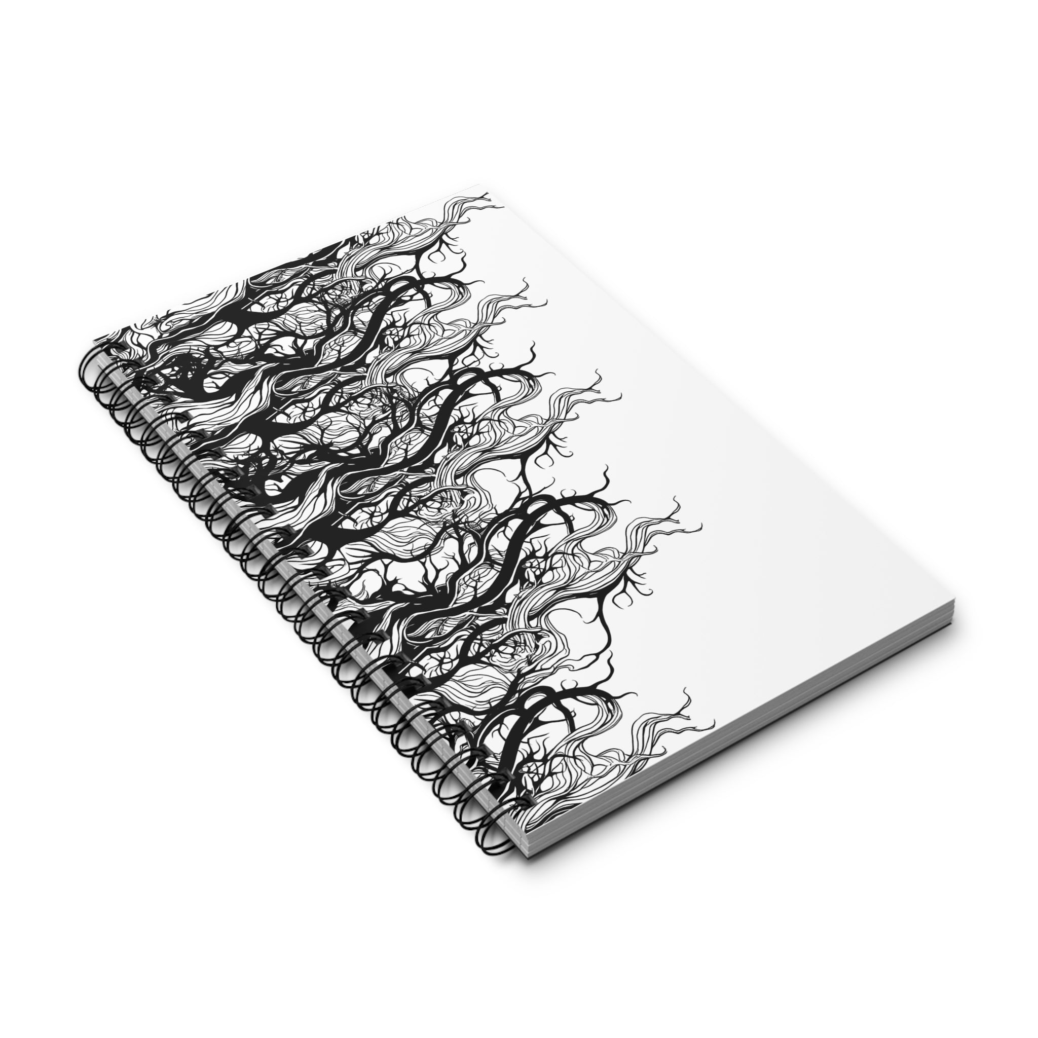 Spiral Journal — Black Ink Tree Vines Notebook (A5)