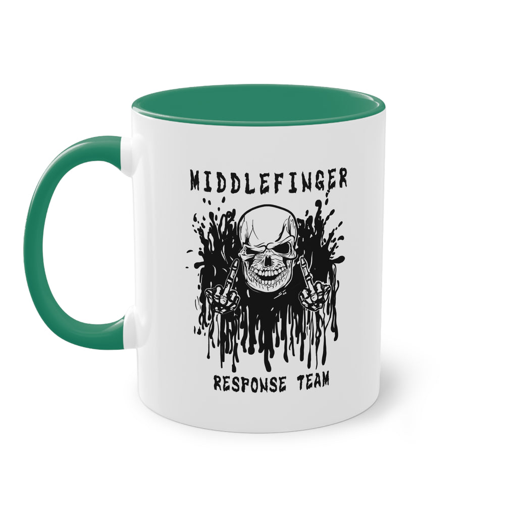 Middlefinger Response Team Skull Mug | Sarcastic Office Coffee Cup | Funny Grumpy Gift | Edgy Grunge Ceramic Mug | Two-Tone 11oz