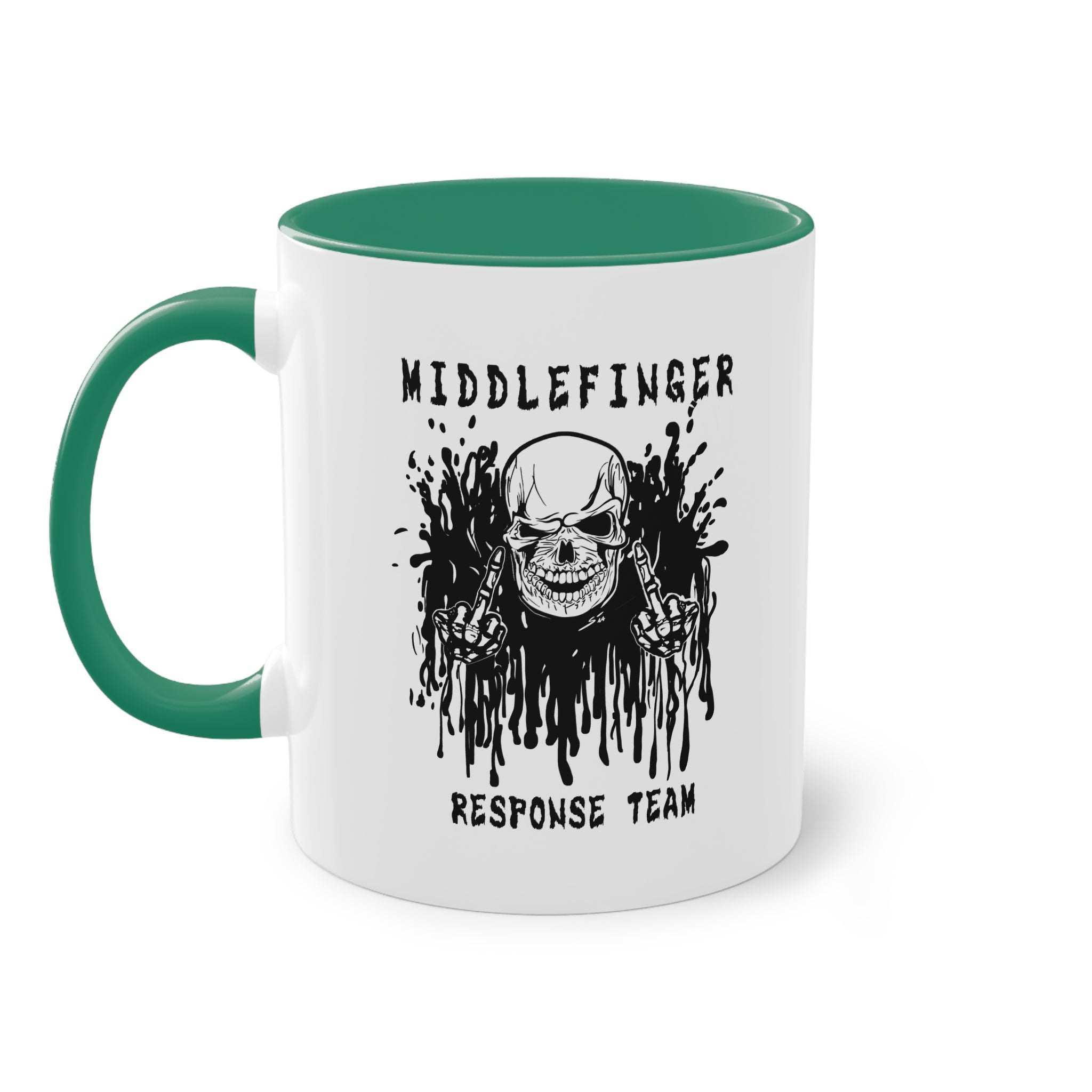Middlefinger Response Team Skull Mug | Sarcastic Office Coffee Cup | Funny Grumpy Gift | Edgy Grunge Ceramic Mug | Two-Tone 11oz