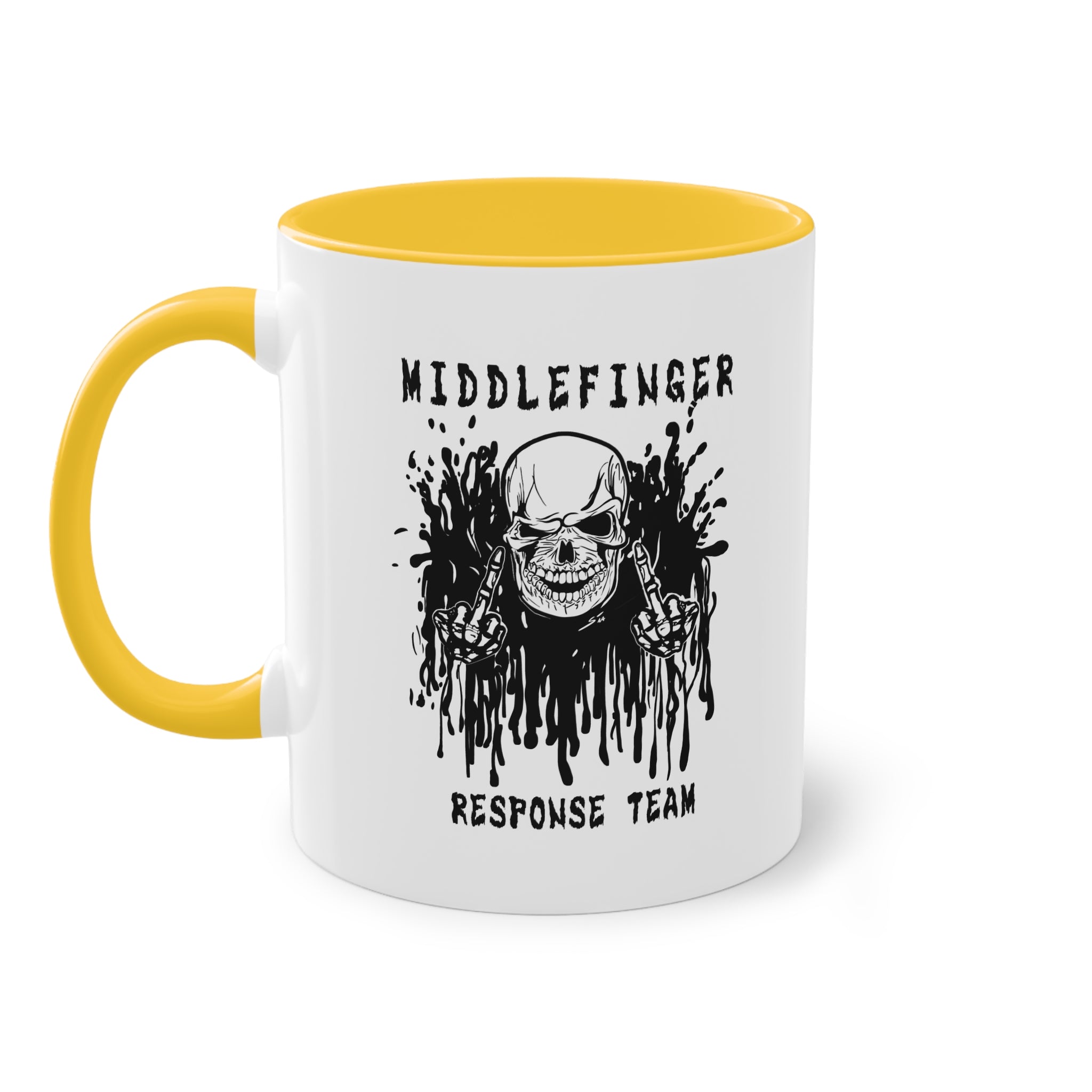 Middlefinger Response Team Skull Mug | Sarcastic Office Coffee Cup | Funny Grumpy Gift | Edgy Grunge Ceramic Mug | Two-Tone 11oz